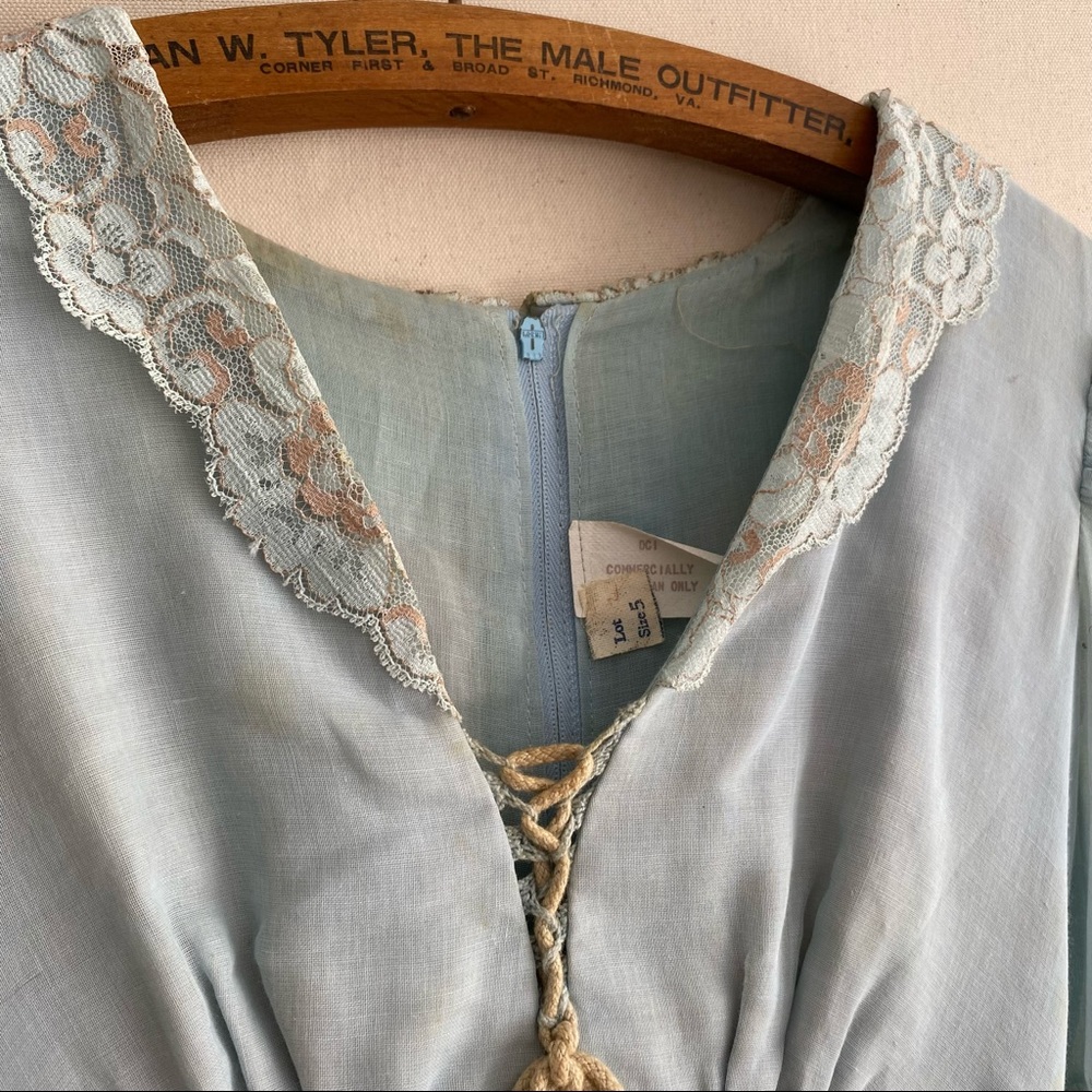 Vintage 70s Blue Long Poet Sleeve Prairie Maxi Dress Gunne Sax Like Thrashed XS - Picture 4 of 10
